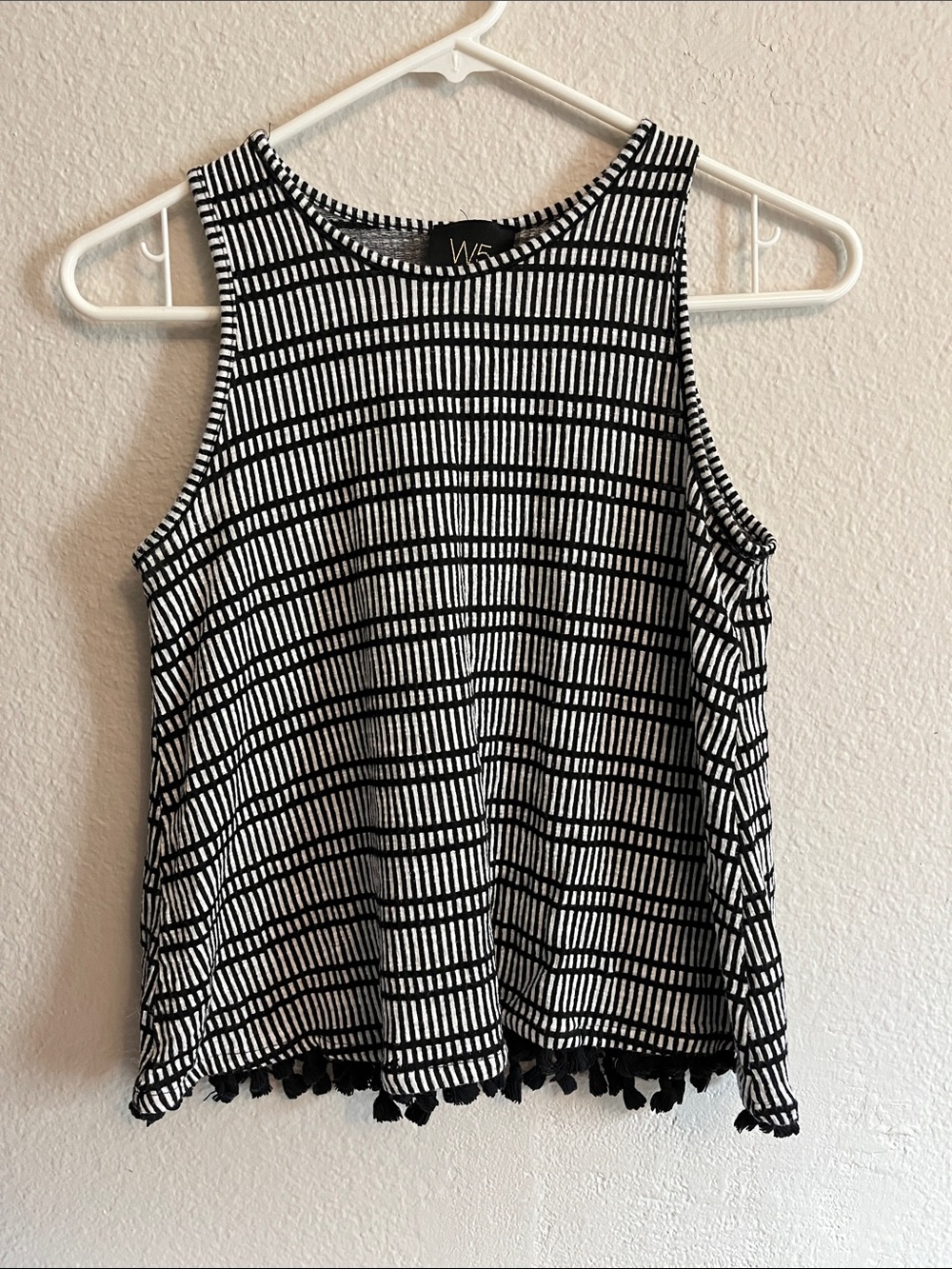 W5 Black and White Striped Tank with Tassel Trim